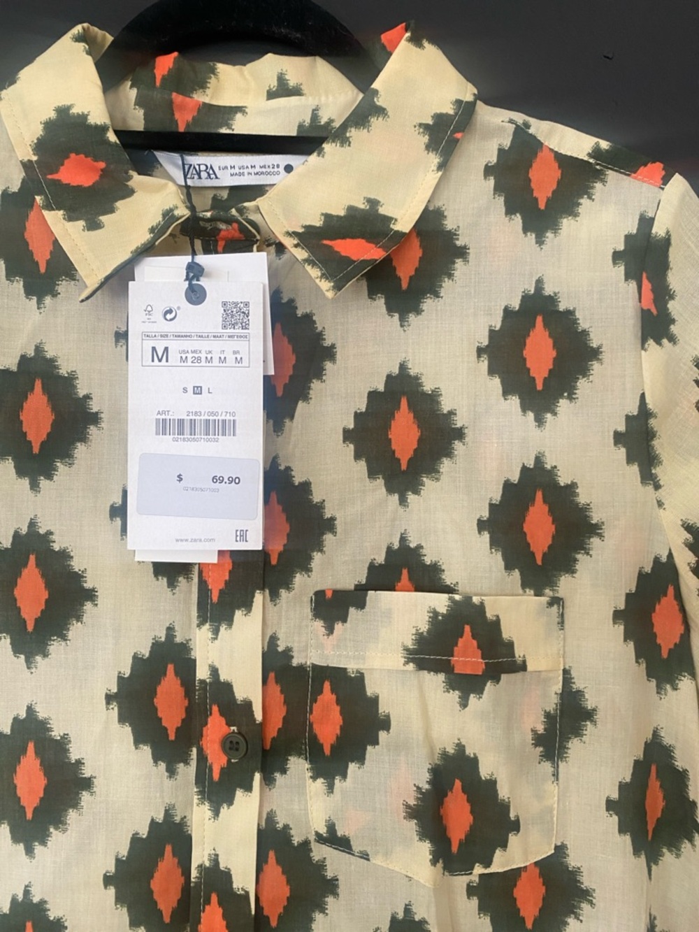 Zara Cream Maxi Shirt Dress with Orange and Gray Geometric Print - Picture 2 of 5